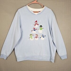 Holiday Tradition 1X Snowman Pyramid Crewneck Sweatshirt Light Blue Grannycore